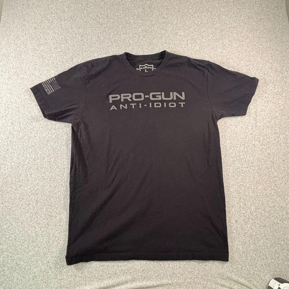 Shield Republic Pro-Gun Anti-Idiot T-Shirt Men’s Large Black Patriotic 2A Tee